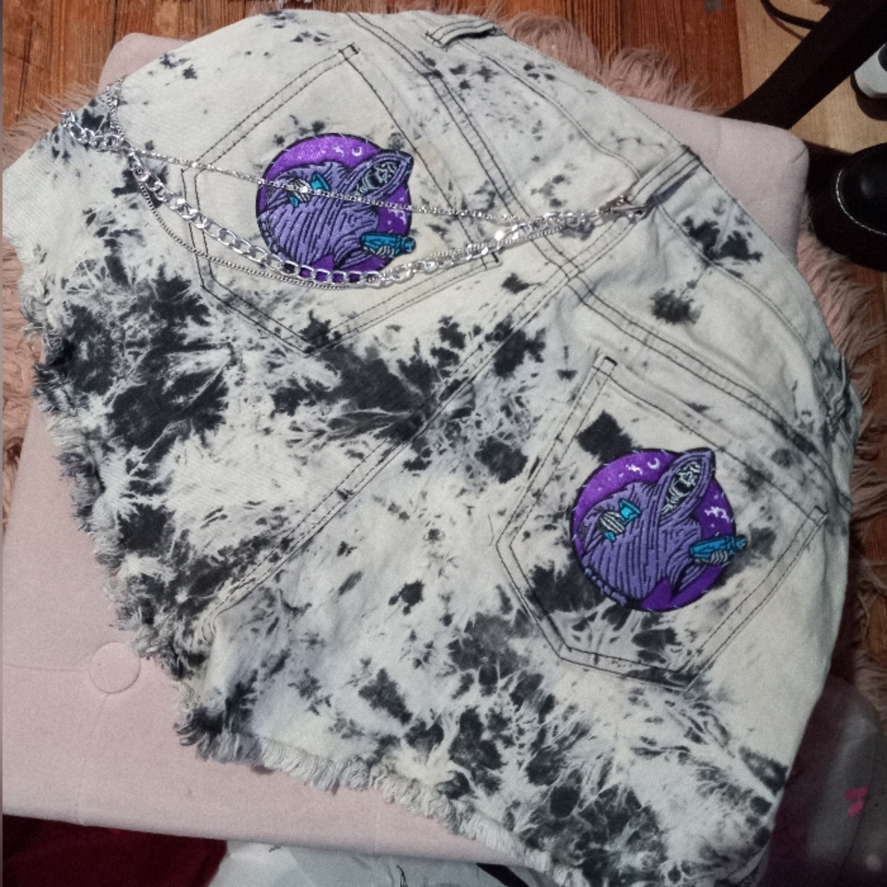 Club Exx × RAGE custom grim reaper tie dyed OOAK shorts! Rdy!